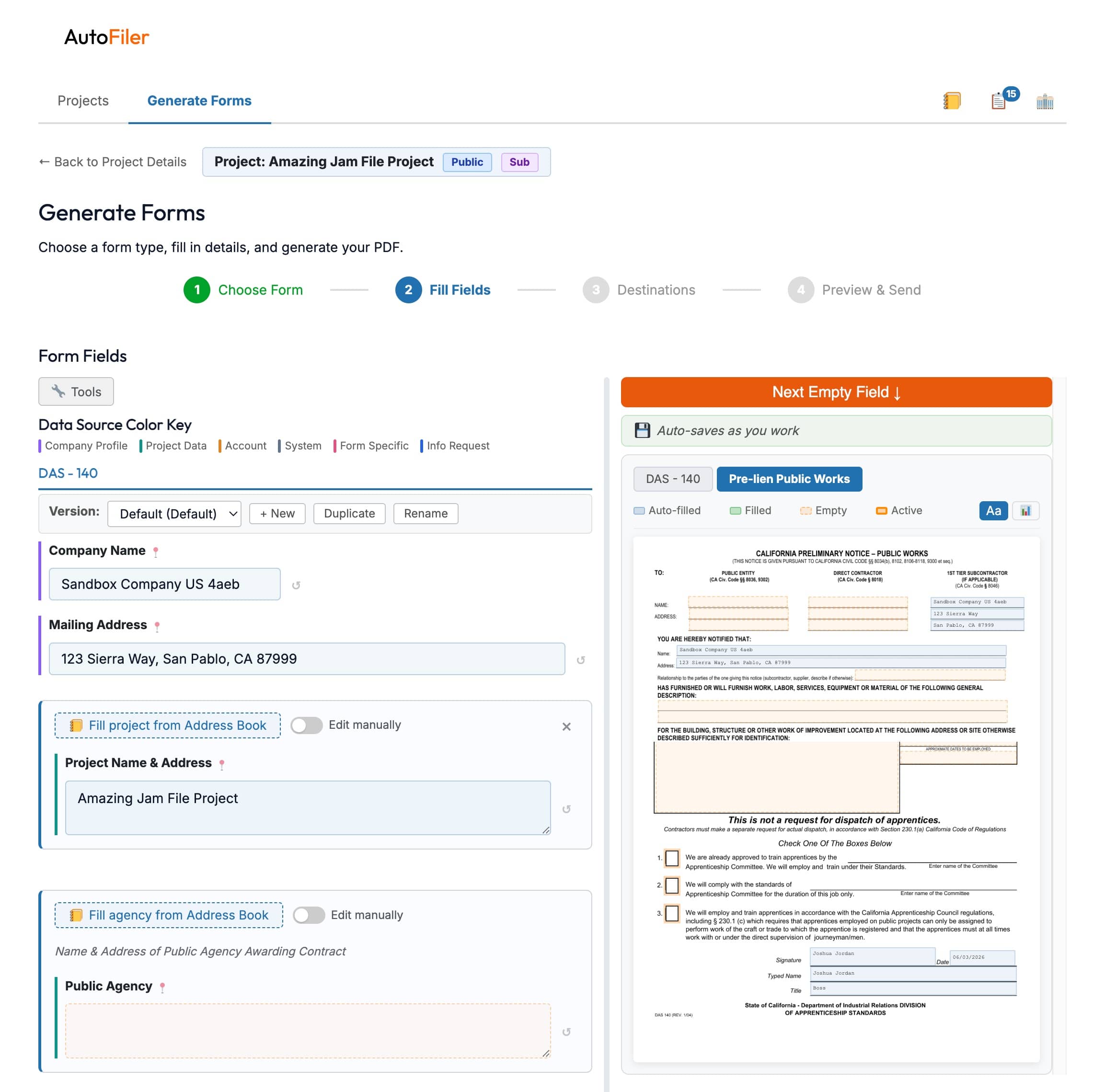 Form wizard split view