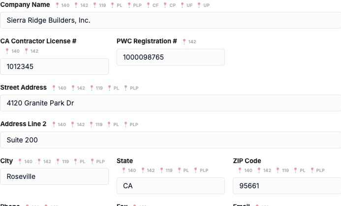 Company Profile form