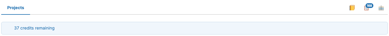 The dashboard showing a credits-remaining bar reading 37 credits remaining