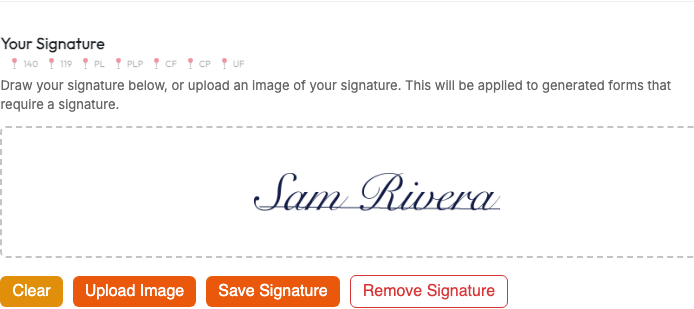 Drawing a signature on the AutoFiler signature pad