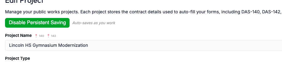 AutoFiler auto-saving a project as you type